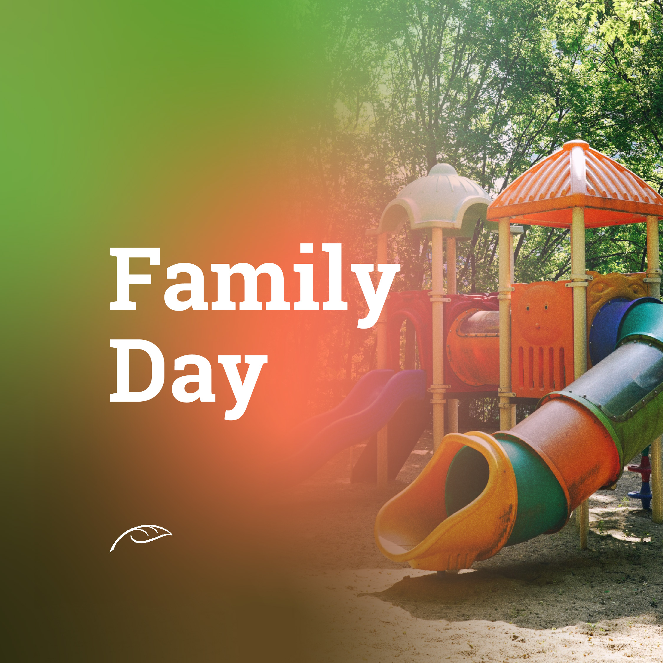 Family Day graphic featuring large white “Family Day” text beside a colorful playground with slides and climbing structures.